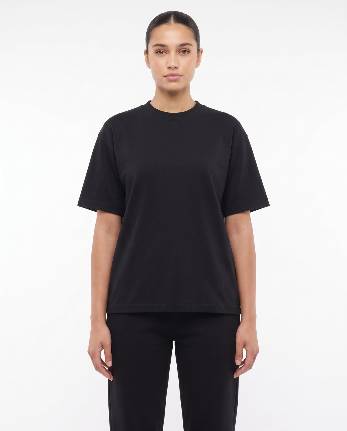 Women's Heavyweight Blank Tee in Black, front view