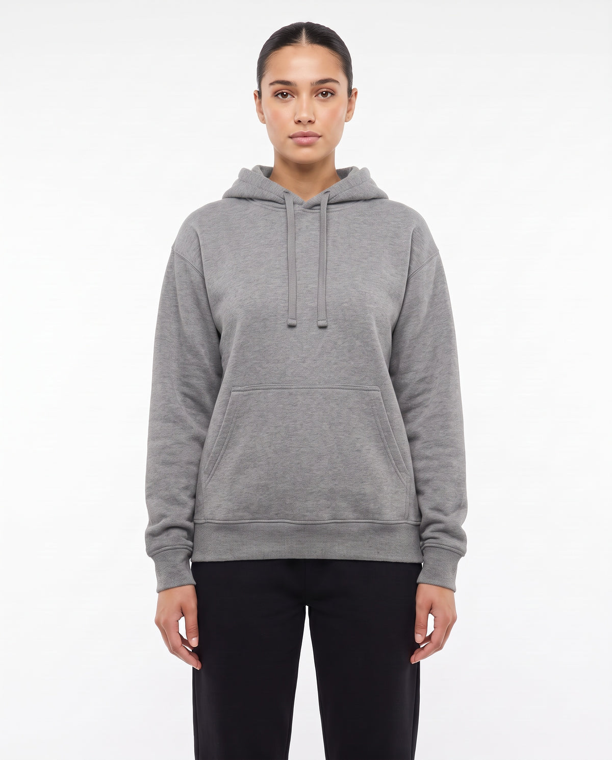 Women's Heavyweight Hoodie in Grey Marle, front view