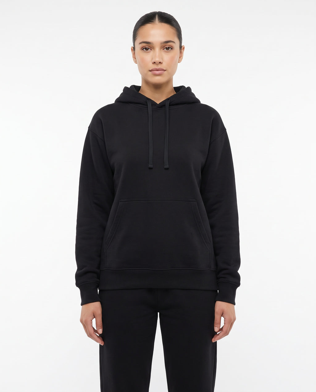 Women's Heavyweight Hoodie in Black, front view