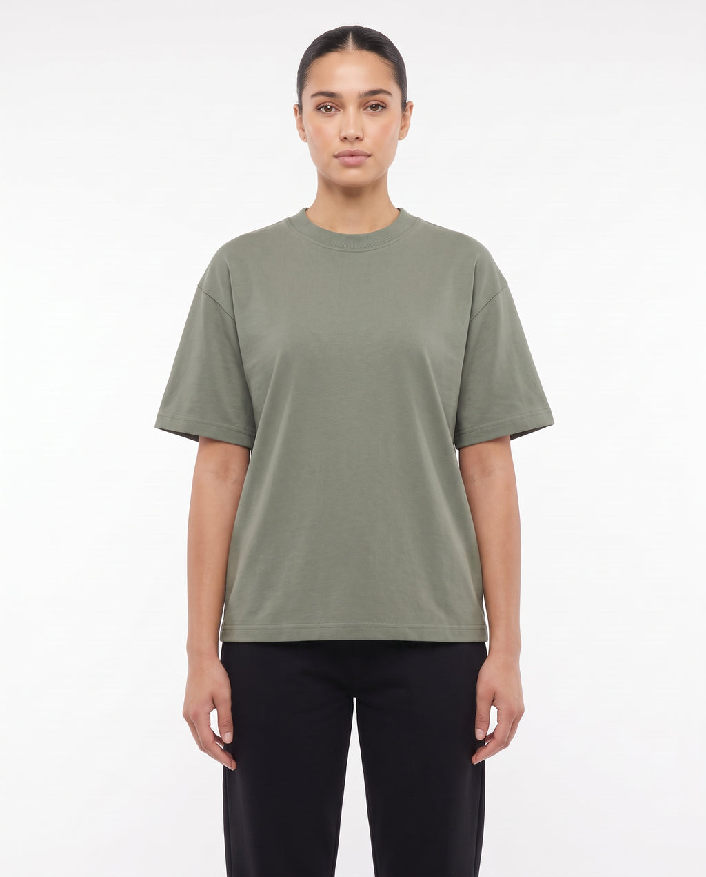Women's Heavyweight Blank Tee in Sage, front view