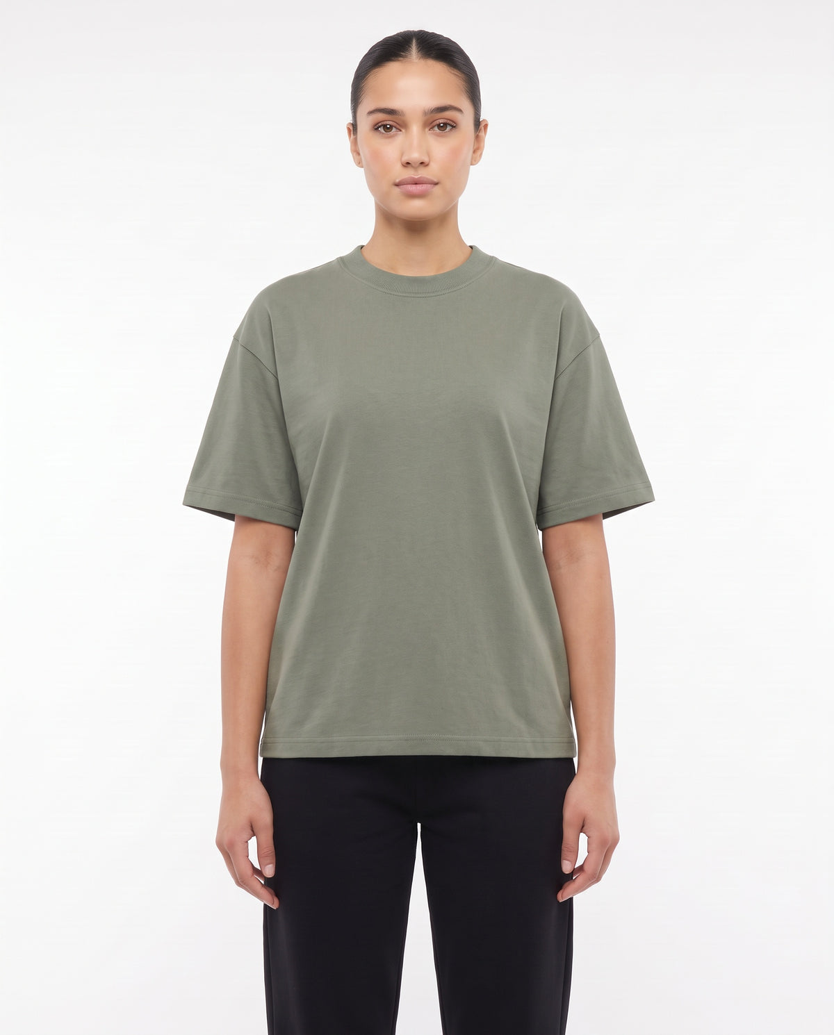 Women's Heavyweight Blank Tee in Sage, front view