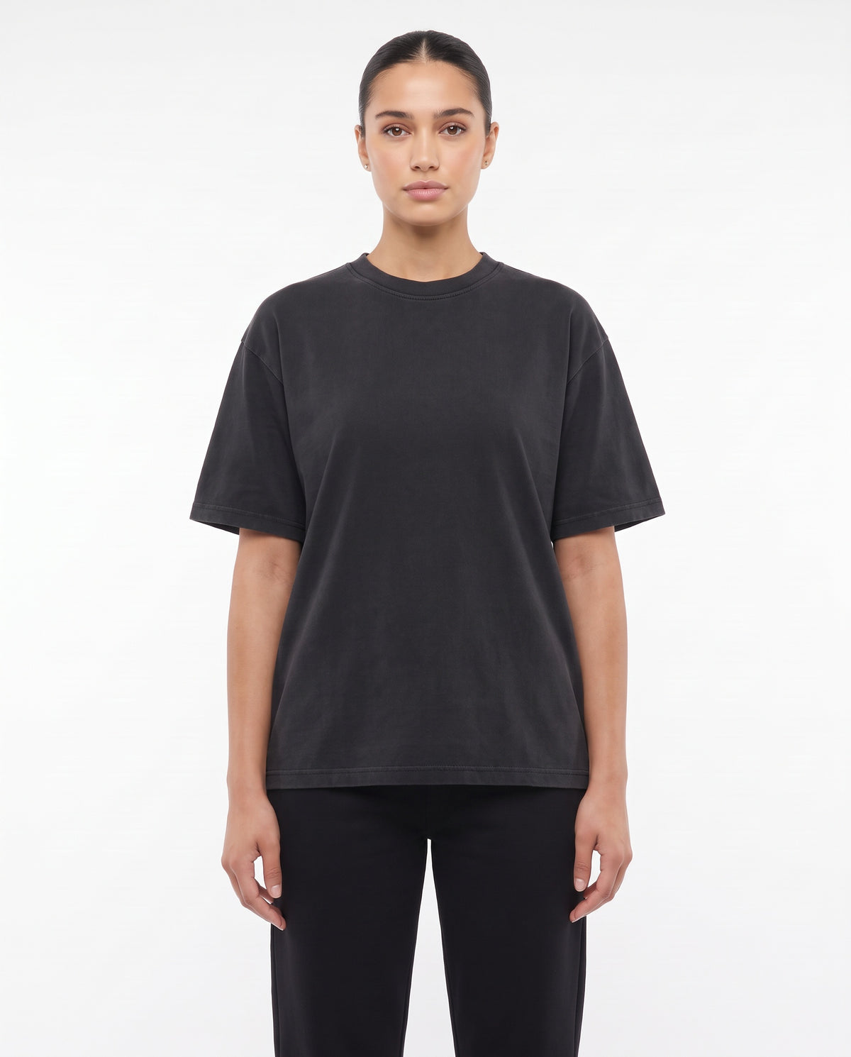 Women's Heavyweight Blank Tee in Washed Black, front view