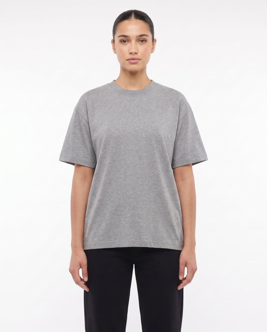 Women's Heavyweight Blank Tee in Grey Marle, front view
