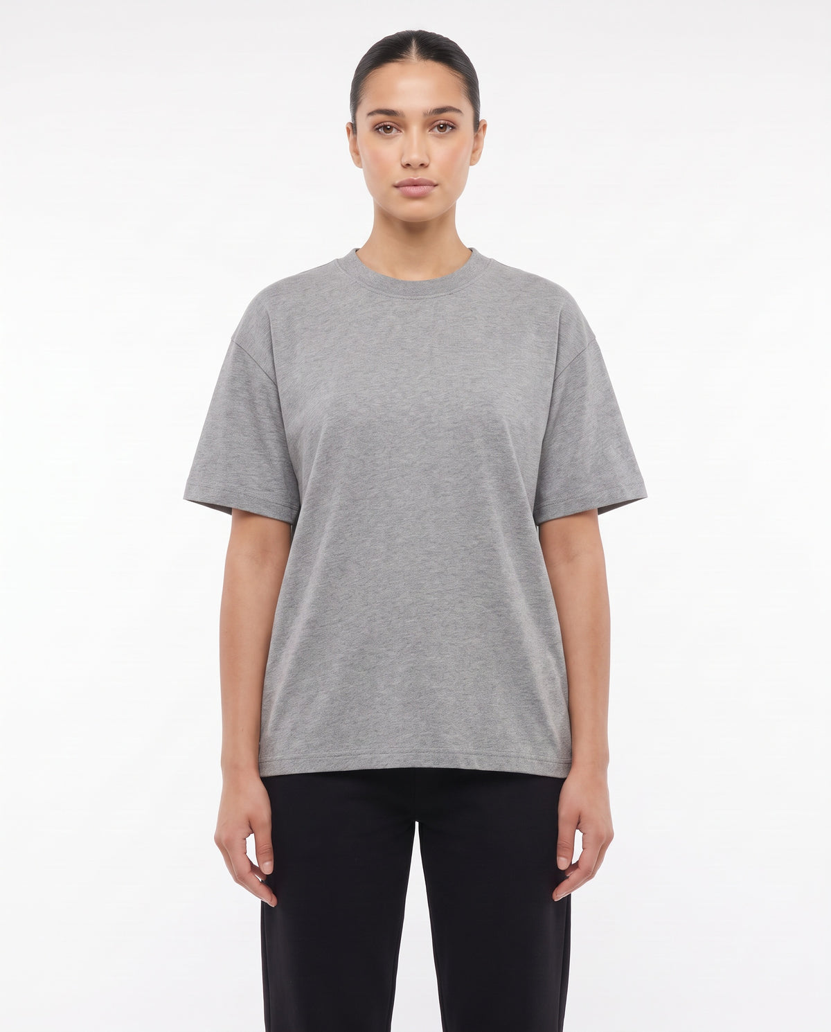 Women's Heavyweight Blank Tee in Grey Marle, front view