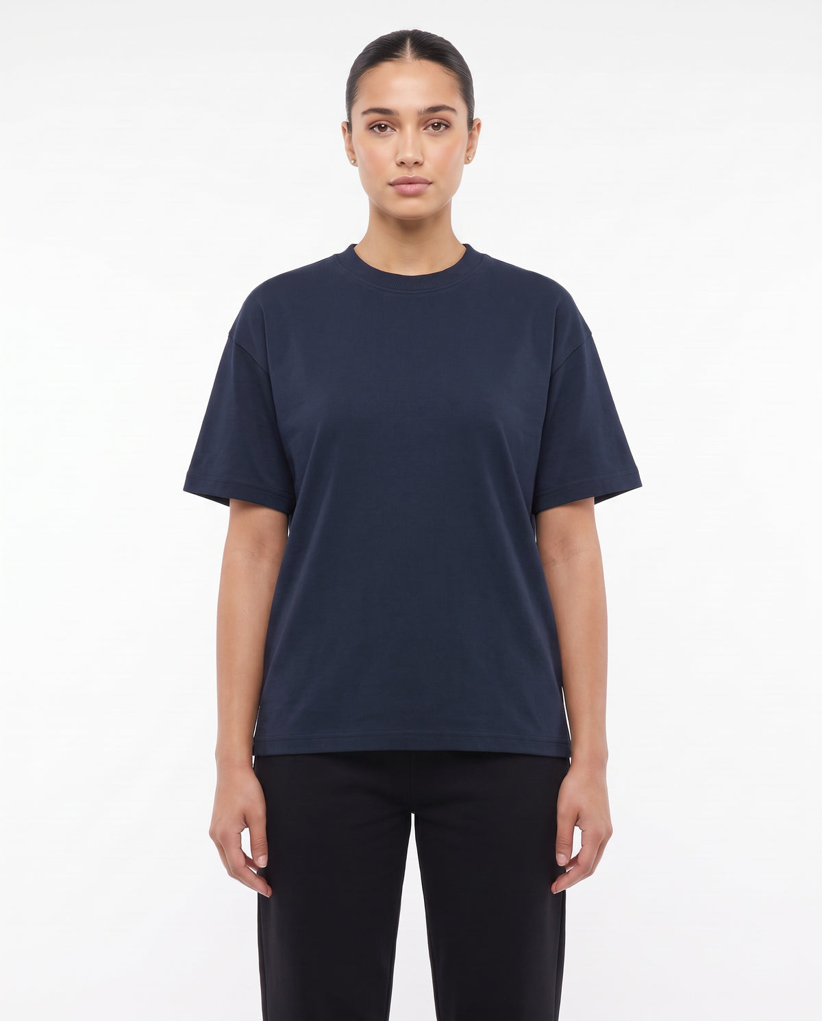 Women's Heavyweight Blank Tee in Navy, front view