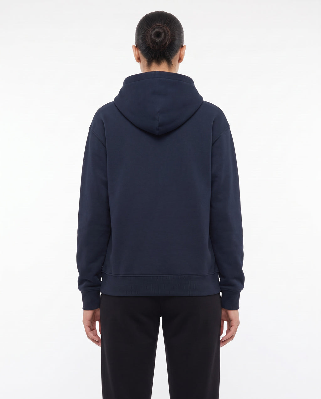 Women's Heavyweight Hoodie in Navy, back view