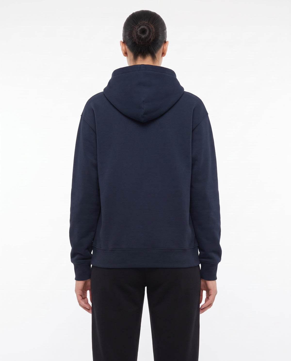 Women's Heavyweight Hoodie in Navy, back view