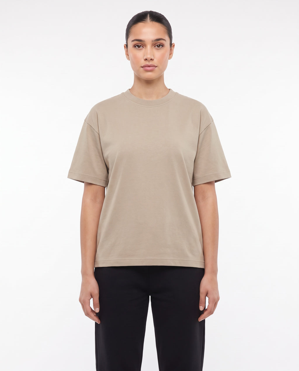 Women's Heavyweight Blank Tee in Sand, front view