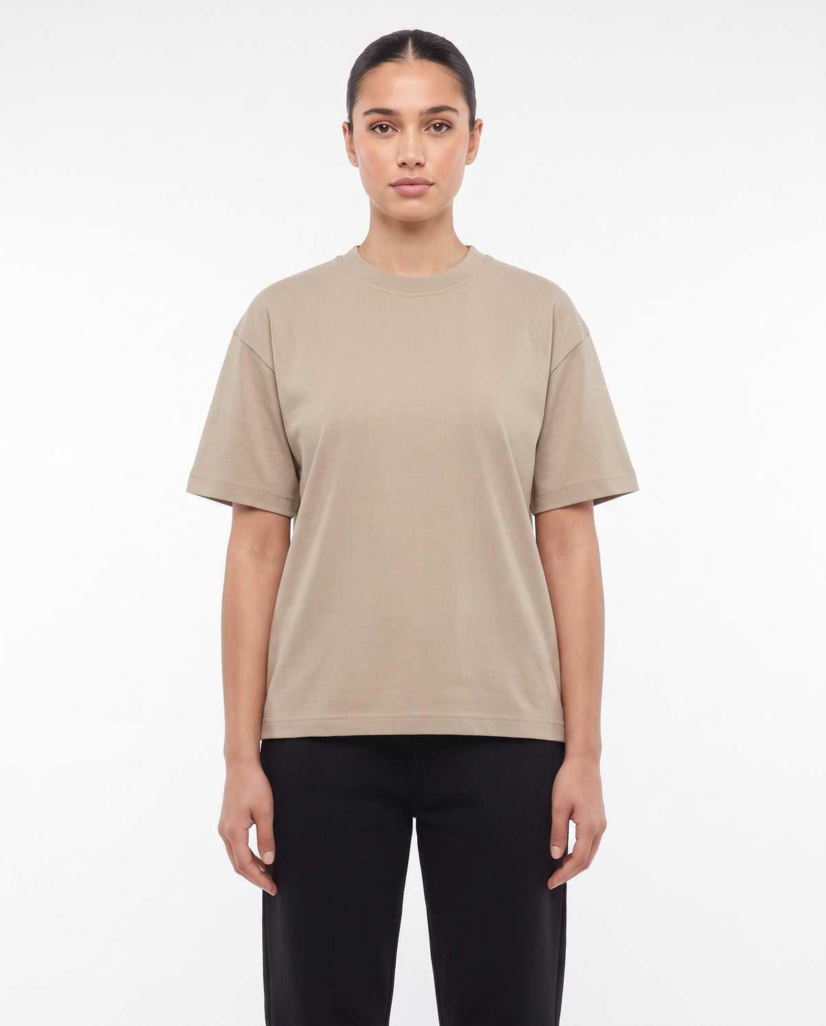 Women's Heavyweight Blank Tee in Sand, front view