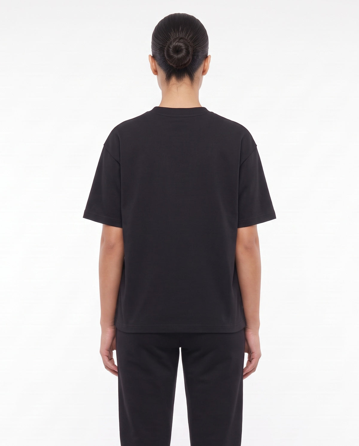 Women's Heavyweight Blank Tee in Black, back view