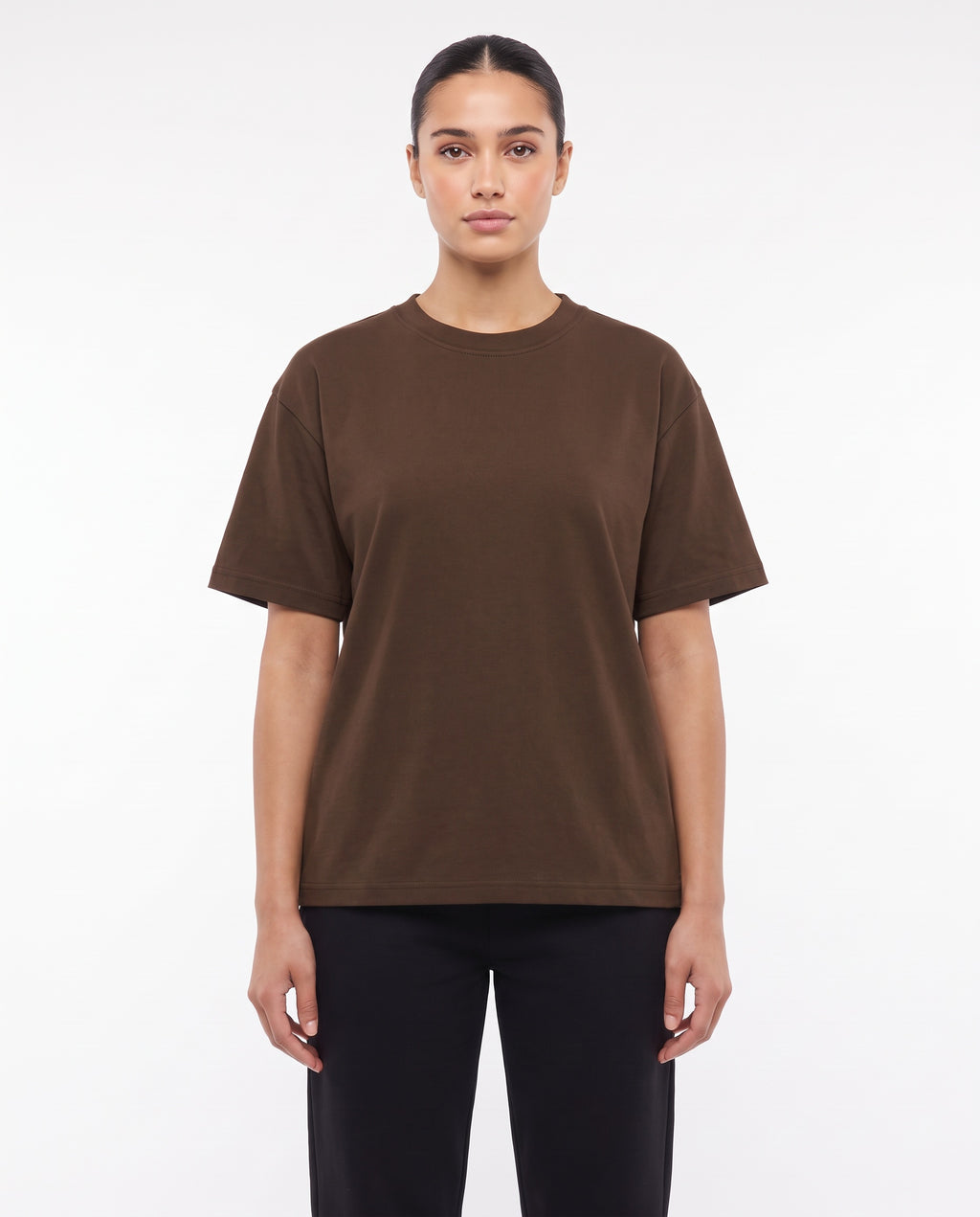 Women's Heavyweight Blank Tee in Chocolate, front view