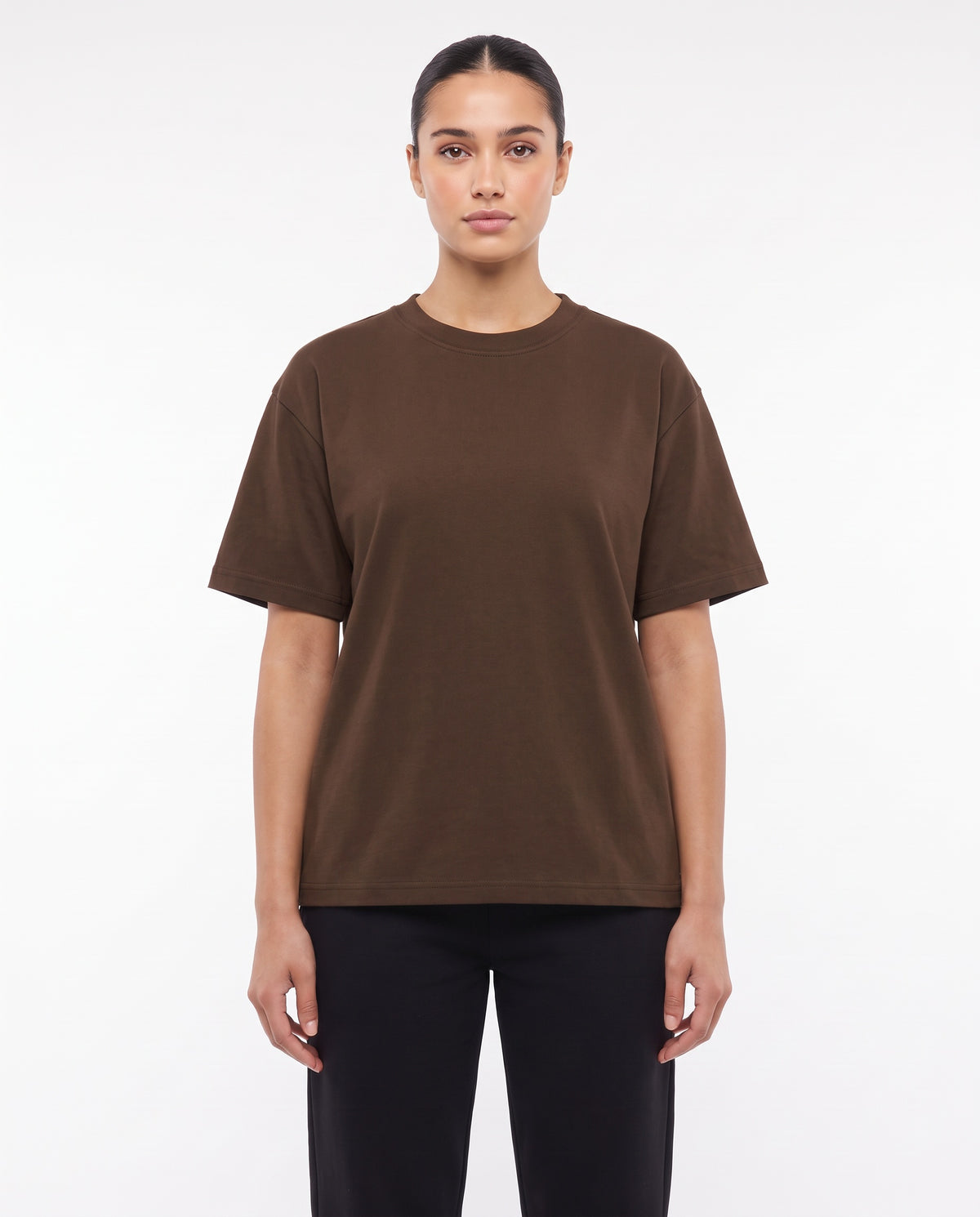 Women's Heavyweight Blank Tee in Chocolate, front view